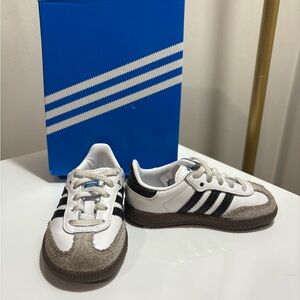 Adidas Kids White, Black, and Brown Sneakers